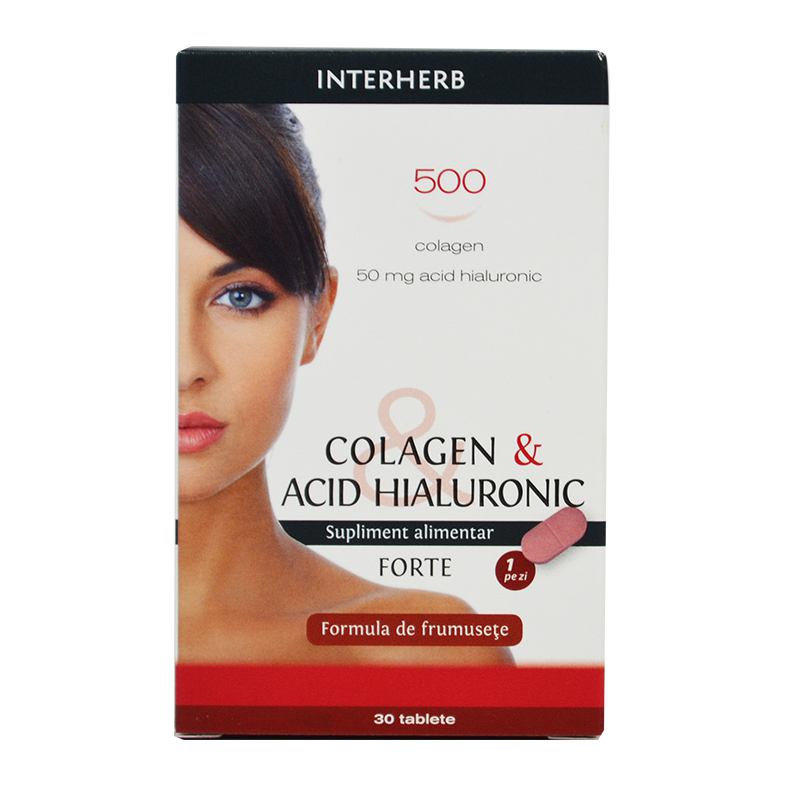 Colagen cu Acid Hialuronic Forte, Interherb, 30 cpr | tigerstudio.ro