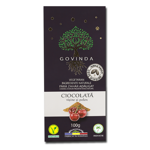 Ciocolata artizanala cu visine si polen 100G GOVINDA