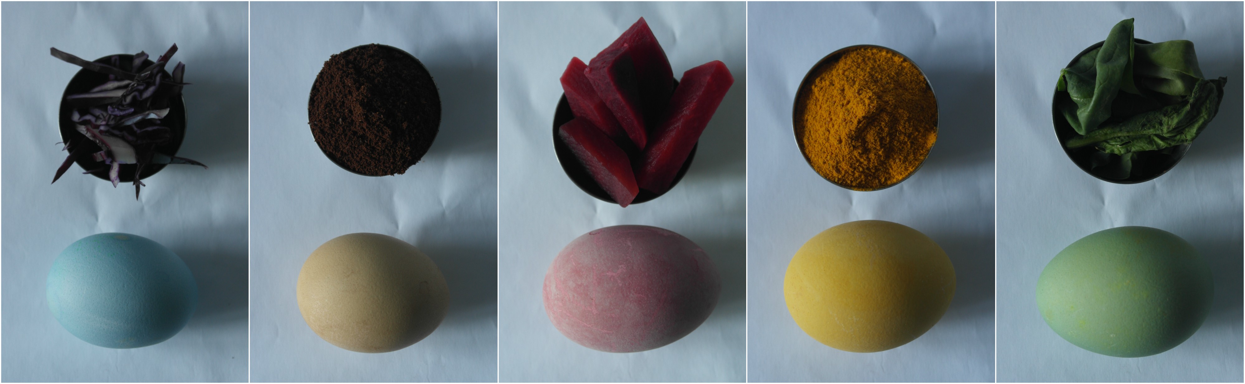 Ouă vopsite în culori inspirate de natură: Sfeclă, turmeric, varză roșie, cafea și spanac